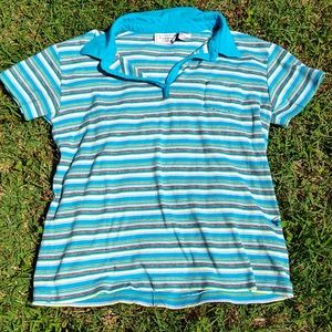 2000s blue and green striped polo tshirt